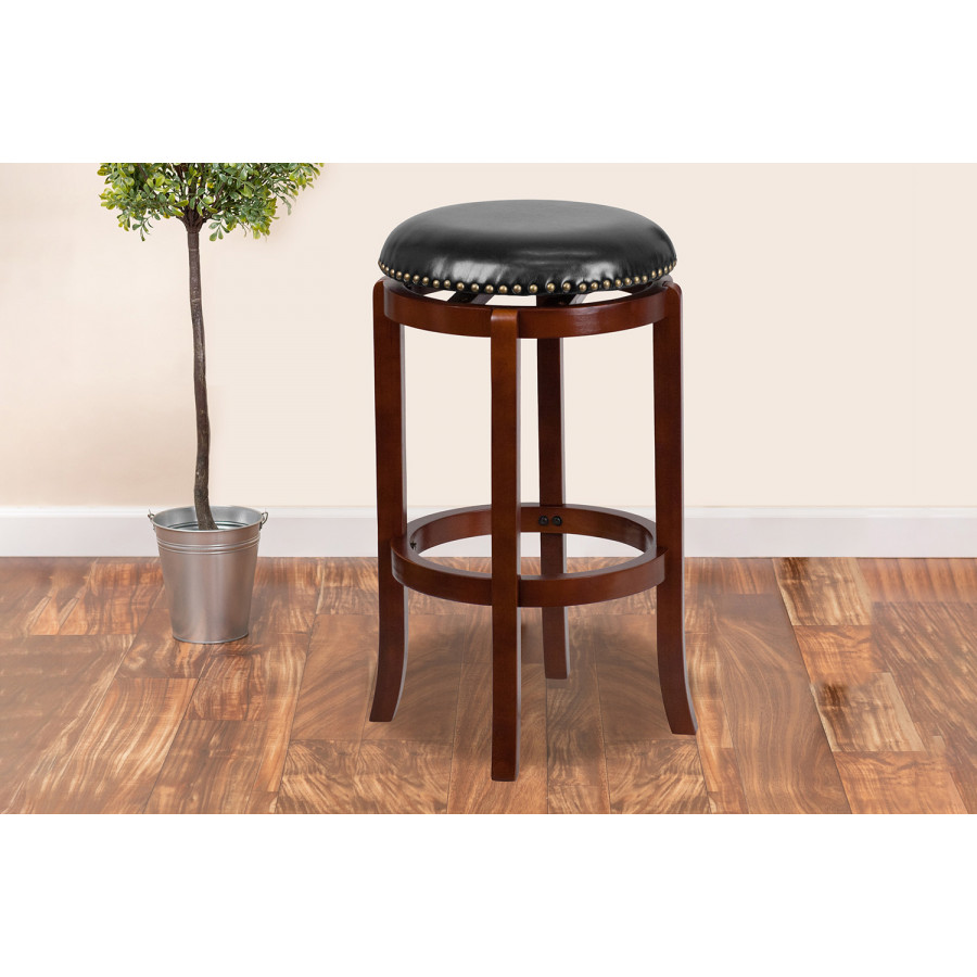BLNK - Margaret Light Cherry Wood Backless Bar Stool with Black Swivel Seat