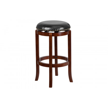 BLNK - Margaret Light Cherry Wood Backless Bar Stool with Black Swivel Seat