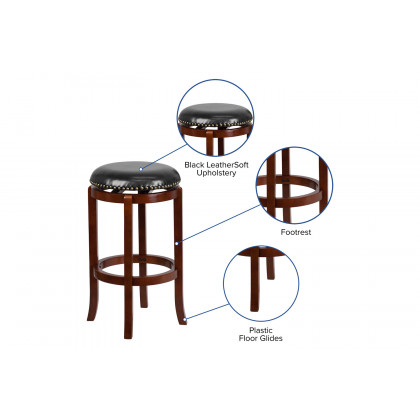 BLNK - Margaret Light Cherry Wood Backless Bar Stool with Black Swivel Seat