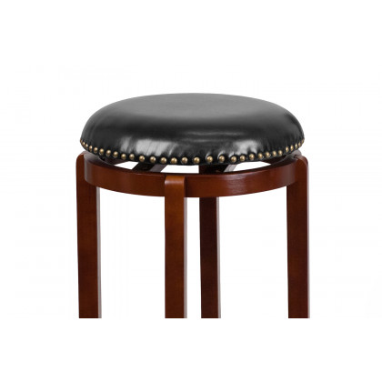 BLNK - Margaret Light Cherry Wood Backless Bar Stool with Black Swivel Seat