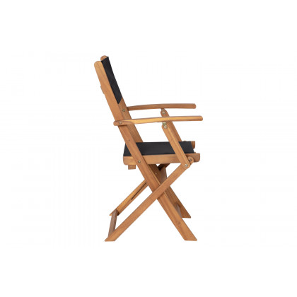BLNK - Martindale Indoor-Outdoor Folding Acacia Wood Patio Bistro Chairs with Natural X Base Frame with Arms and Black Textilene Back and Seat Set of 2