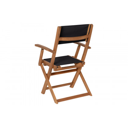 BLNK - Martindale Indoor-Outdoor Folding Acacia Wood Patio Bistro Chairs with Natural X Base Frame with Arms and Black Textilene Back and Seat Set of 2