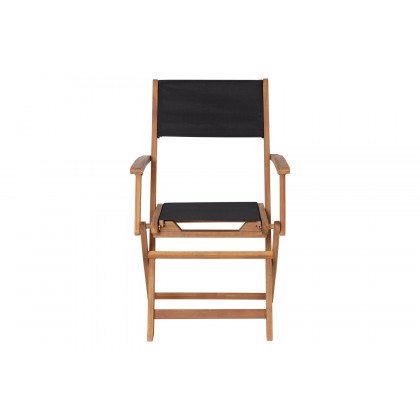BLNK - Martindale Indoor-Outdoor Folding Acacia Wood Patio Bistro Chairs with Natural X Base Frame with Arms and Black Textilene Back and Seat Set of 2