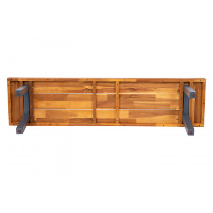 BLNK - Martindale Solid Acacia Wood Patio Dining Bench for 2 with Slatted Top and Black Flared Wooden Legs in a Natural Finish