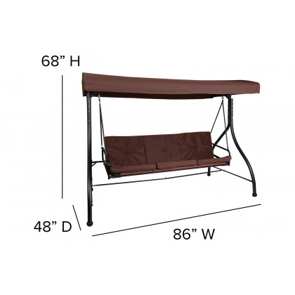 BLNK Tellis Outdoor Steel 3-Seat Converting Patio Swing Canopy Hammock with Cushions - Brown