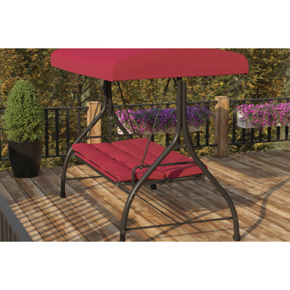 BLNK Tellis Outdoor Steel 3-Seat Converting Patio Swing Canopy Hammock with Cushions - Maroon