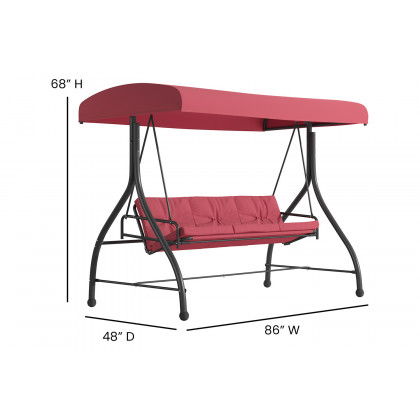 BLNK Tellis Outdoor Steel 3-Seat Converting Patio Swing Canopy Hammock with Cushions - Maroon
