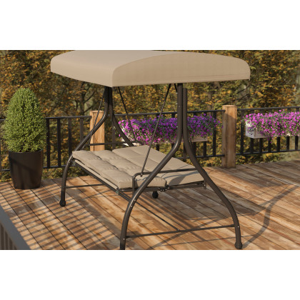 BLNK Tellis Outdoor Steel 3-Seat Converting Patio Swing Canopy Hammock with Cushions - Tan