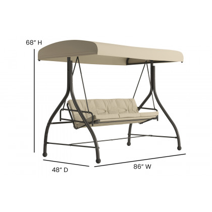 BLNK Tellis Outdoor Steel 3-Seat Converting Patio Swing Canopy Hammock with Cushions - Tan
