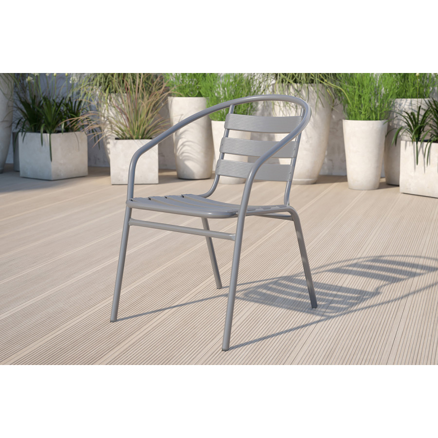 BLNK Lila Metal Restaurant Stack Chair with Aluminum Slats - Silver