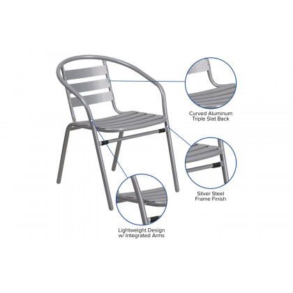 BLNK Lila Metal Restaurant Stack Chair with Aluminum Slats - Silver
