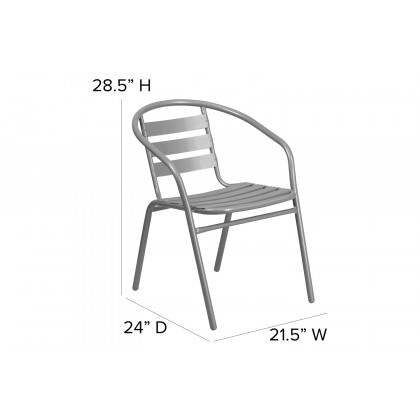 BLNK Lila Metal Restaurant Stack Chair with Aluminum Slats - Silver