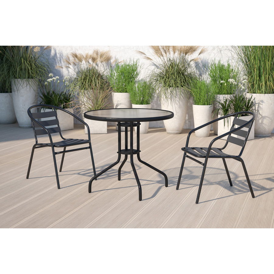 BLNK Round Metal Tempered Glass Table - 23.75"D