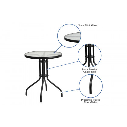 BLNK Round Metal Tempered Glass Table - 23.75"D