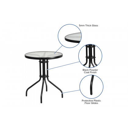 BLNK Brazos Outdoor Patio Dining Set with Round Tempered Glass Patio Table and 2 Flex Comfort Stack Chairs 3 Piece - Brown