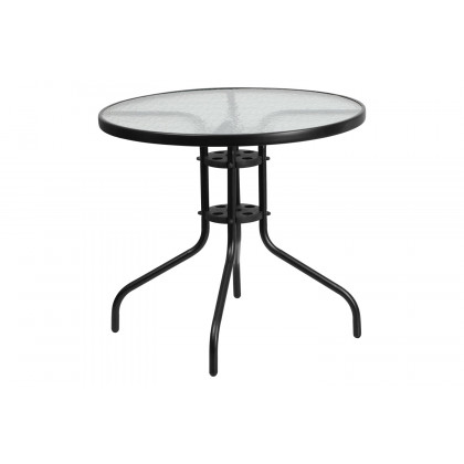 BLNK Brazos Outdoor Patio Dining Set with Round Tempered Glass Patio Table and 4 Flex Comfort Stack Chairs 5 Piece - Brown