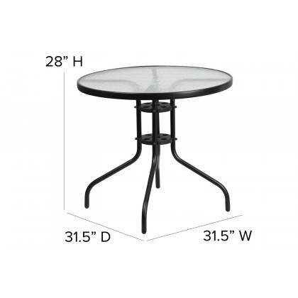 BLNK Brazos Outdoor Patio Dining Set with Round Tempered Glass Patio Table and 4 Flex Comfort Stack Chairs 5 Piece - Brown