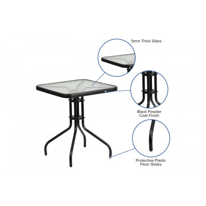 BLNK Square Metal Tempered Glass Table - 23.5"W