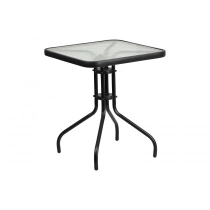 BLNK Brazos Outdoor Patio Dining Set with Square Tempered Glass Patio Table and 2 Flex Comfort Stack Chairs 3 Piece - Black
