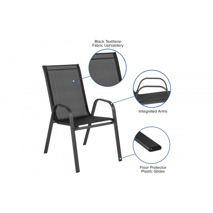 BLNK Brazos Outdoor Patio Dining Set with Square Tempered Glass Patio Table and 2 Flex Comfort Stack Chairs 3 Piece - Black