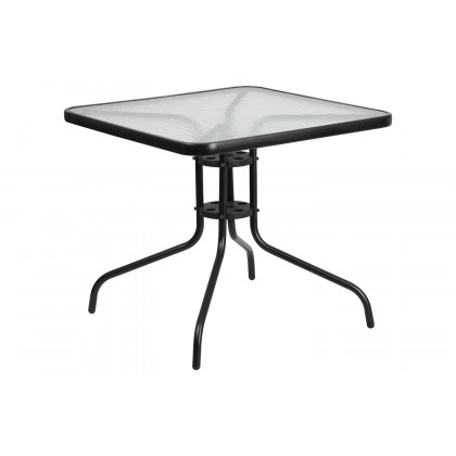 BLNK Brazos Outdoor Patio Dining Set with Square Tempered Glass Patio Table and 4 Flex Comfort Stack Chairs 5 Piece - Brown