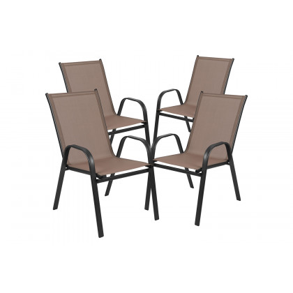 BLNK Brazos Outdoor Patio Dining Set with Square Tempered Glass Patio Table and 4 Flex Comfort Stack Chairs 5 Piece - Brown