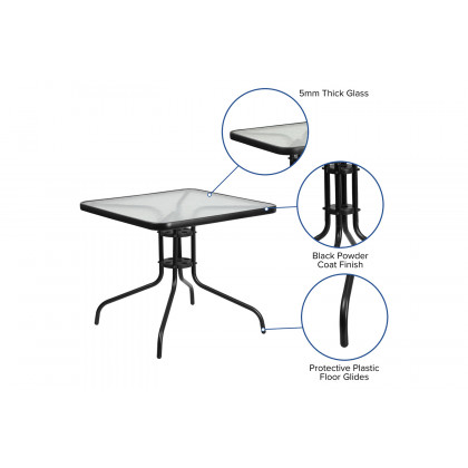 BLNK Brazos Outdoor Patio Dining Set with Square Tempered Glass Patio Table and 4 Flex Comfort Stack Chairs 5 Piece - Brown