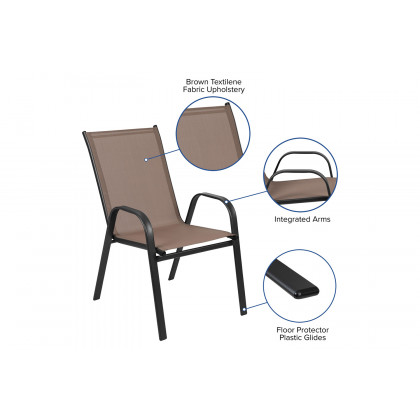 BLNK Brazos Outdoor Patio Dining Set with Square Tempered Glass Patio Table and 4 Flex Comfort Stack Chairs 5 Piece - Brown