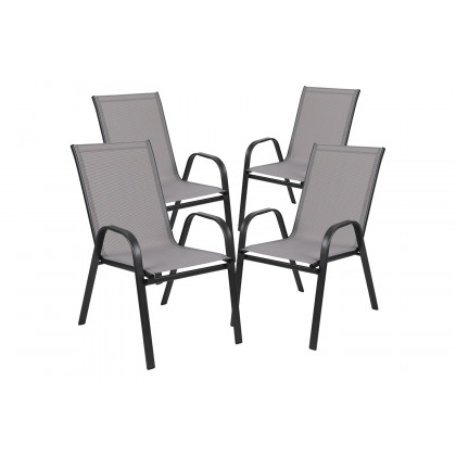 BLNK Brazos Outdoor Patio Dining Set with Square Tempered Glass Patio Table and 4 Flex Comfort Stack Chairs 5 Piece - Gray