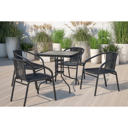 BLNK - Square Metal Tempered Glass Table with Rattan Edging
