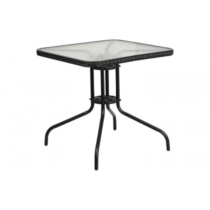 BLNK Square Metal Tempered Glass Table with Rattan Edging - Black