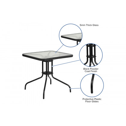 BLNK Square Metal Tempered Glass Table with Rattan Edging - Black