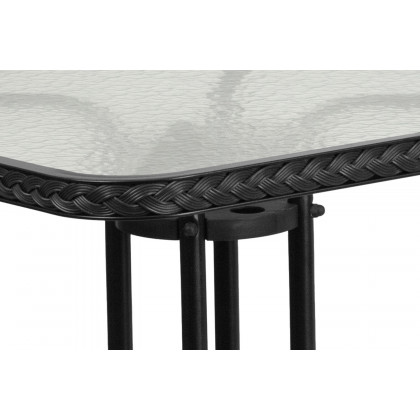BLNK Square Metal Tempered Glass Table with Rattan Edging - Black