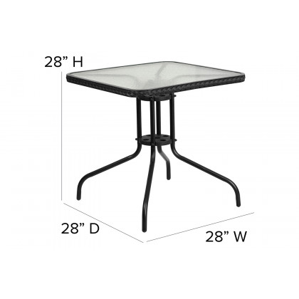 BLNK Square Metal Tempered Glass Table with Rattan Edging - Black