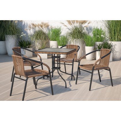 BLNK - Square Metal Tempered Glass Table with Rattan Edging