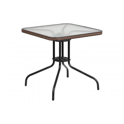 BLNK Square Metal Tempered Glass Table with Rattan Edging - Dark Brown