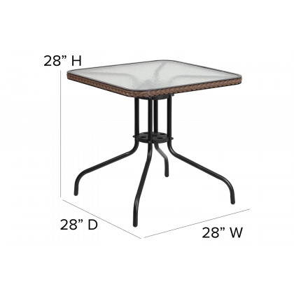 BLNK Square Metal Tempered Glass Table with Rattan Edging - Dark Brown