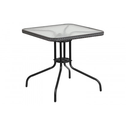 BLNK - Square Metal Tempered Glass Table with Rattan Edging