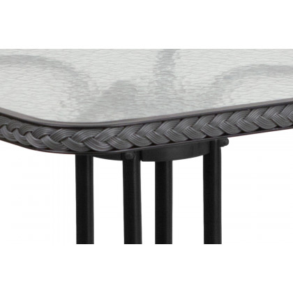 BLNK Square Metal Tempered Glass Table with Rattan Edging - Gray