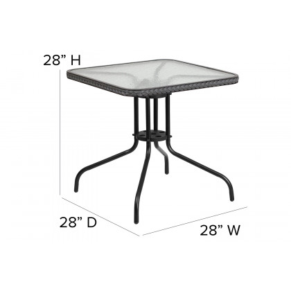 BLNK Square Metal Tempered Glass Table with Rattan Edging - Gray