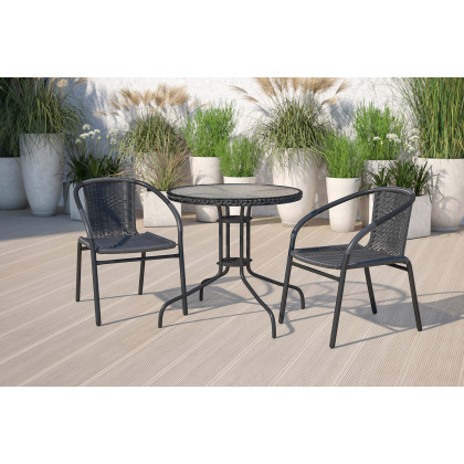 BLNK - Lila Round Table with Rattan Edging and 2 Rattan Stack Chairs