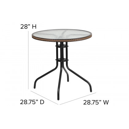 BLNK Lila Round Table with Rattan Edging and 4 Rattan Stack Chairs - Dark Brown