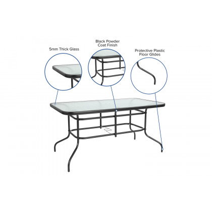 BLNK Brazos Outdoor Patio Dining Set with Tempered Glass Patio Table with Umbrella Hole and 4 Flex Comfort Stack Chairs 5 Piece - Brown