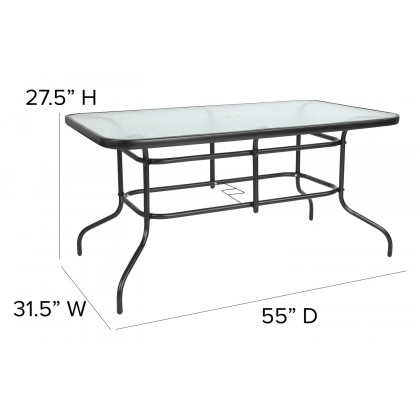 BLNK Brazos Outdoor Patio Dining Set with Tempered Glass Patio Table with Umbrella Hole and 4 Flex Comfort Stack Chairs 5 Piece - Brown