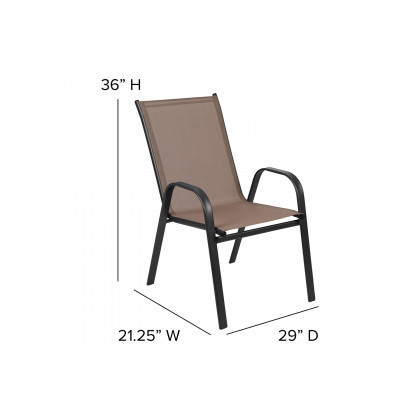 BLNK Brazos Outdoor Patio Dining Set with Tempered Glass Patio Table with Umbrella Hole and 4 Flex Comfort Stack Chairs 5 Piece - Brown
