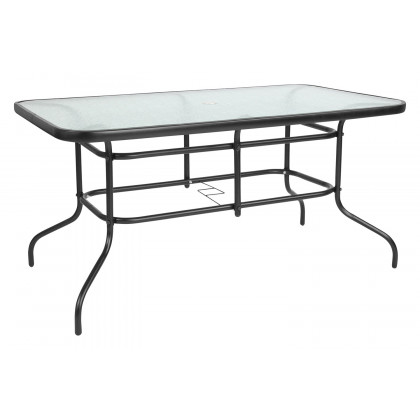 BLNK Brazos Outdoor Patio Dining Set with Tempered Glass Patio Table with Umbrella Hole and 4 Flex Comfort Stack Chairs 5 Piece - Gray
