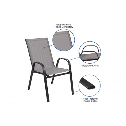 BLNK Brazos Outdoor Patio Dining Set with Tempered Glass Patio Table with Umbrella Hole and 4 Flex Comfort Stack Chairs 5 Piece - Gray
