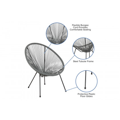 BLNK Valencia Oval Comfort Series Take Ten Papasan Lounge Chair - Gray