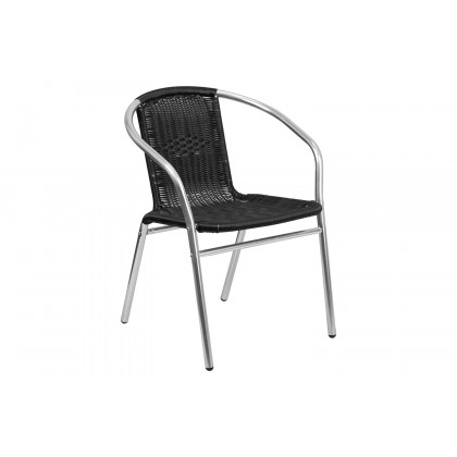 BLNK Lila Square Aluminum Indoor-Outdoor Table Set with 2 Rattan Chairs - Black, 23.5"W