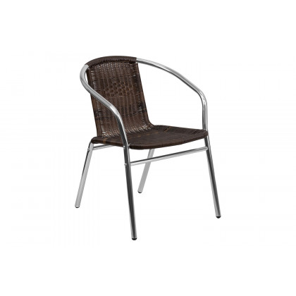 BLNK Lila Square Aluminum Indoor-Outdoor Table Set with 2 Rattan Chairs - Dark Brown, 23.5"W